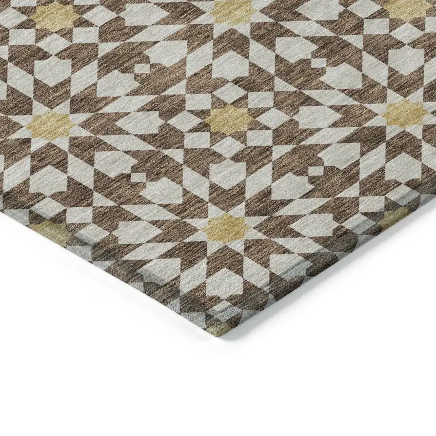 Chocolate Ivory And Gold Floral Medallion Washable Indoor Outdoor Area Rug Photo 3