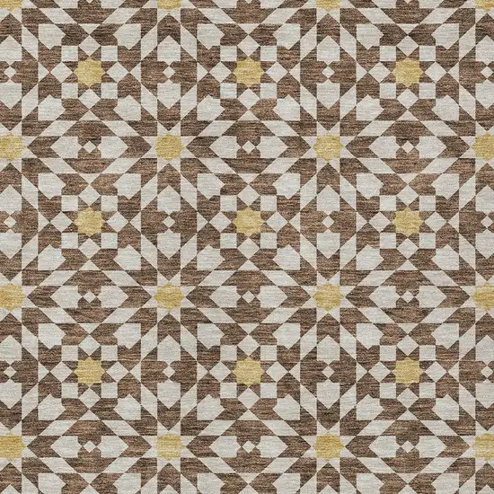Chocolate Ivory And Gold Floral Medallion Washable Indoor Outdoor Area Rug Photo 5