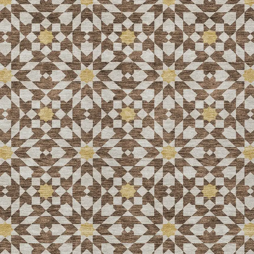 Chocolate Ivory And Gold Floral Medallion Washable Indoor Outdoor Area Rug Photo 5