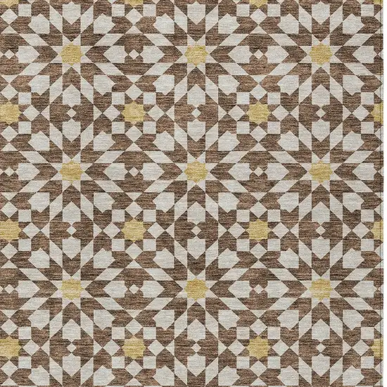 Chocolate Ivory And Gold Floral Medallion Washable Indoor Outdoor Area Rug Photo 6