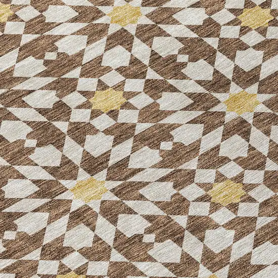 Chocolate Ivory And Gold Floral Medallion Washable Indoor Outdoor Area Rug Photo 4