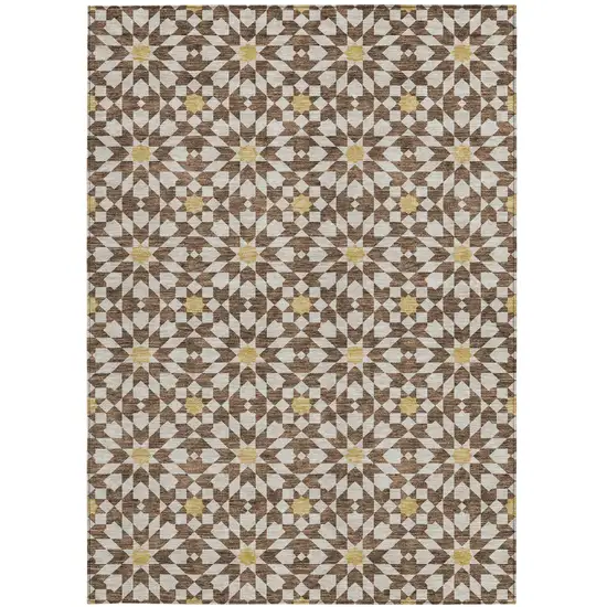 Chocolate Ivory And Gold Floral Medallion Washable Indoor Outdoor Area Rug Photo 7