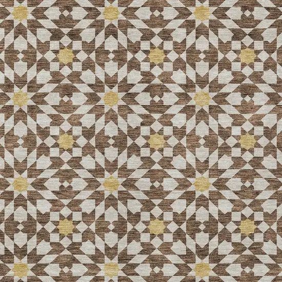 Chocolate Ivory And Gold Floral Medallion Washable Indoor Outdoor Area Rug Photo 6