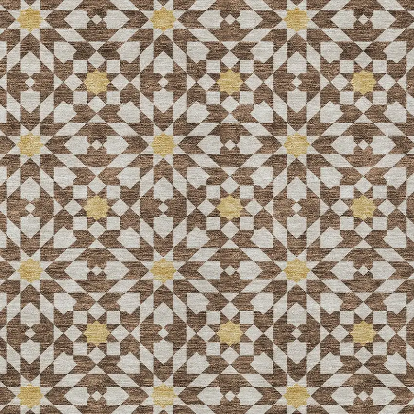 Chocolate Ivory And Gold Floral Medallion Washable Indoor Outdoor Area Rug Photo 6