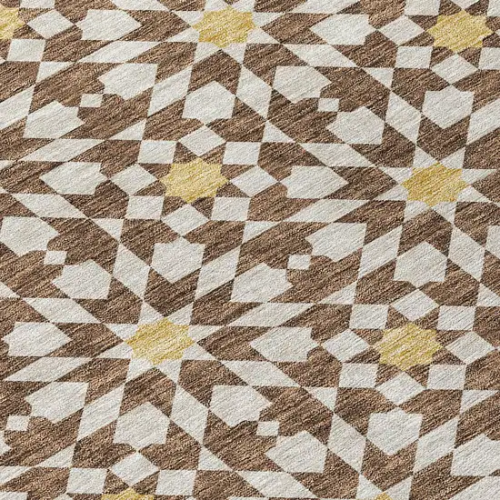 Chocolate Ivory And Gold Floral Medallion Washable Indoor Outdoor Area Rug Photo 5