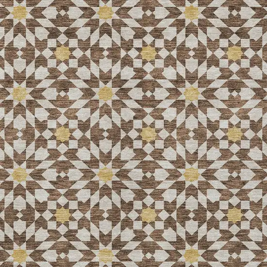 Chocolate Ivory And Gold Floral Medallion Washable Indoor Outdoor Area Rug Photo 6