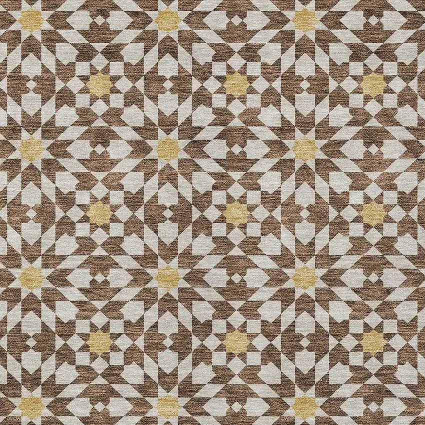 Chocolate Ivory And Gold Floral Medallion Washable Indoor Outdoor Area Rug Photo 6
