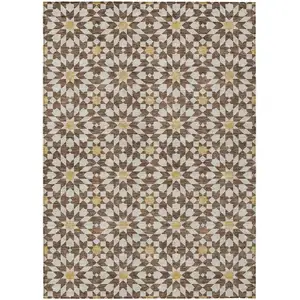 Photo of Chocolate Ivory And Gold Floral Medallion Washable Indoor Outdoor Area Rug