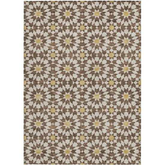 Chocolate Ivory And Gold Floral Medallion Washable Indoor Outdoor Area Rug Photo 5