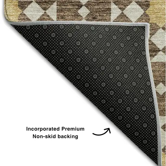 Chocolate Ivory And Gold Geometric Washable Area Rug With UV Protection Photo 7