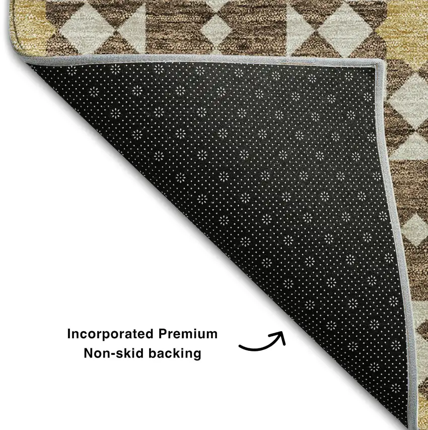 Chocolate Ivory And Gold Geometric Washable Area Rug With UV Protection Photo 7