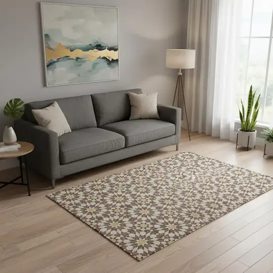 Chocolate Ivory And Gold Geometric Washable Area Rug With UV Protection Photo 2