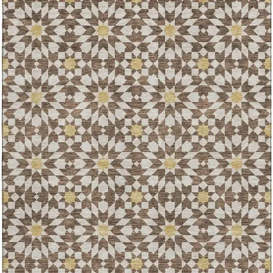 Chocolate Ivory And Gold Geometric Washable Area Rug With UV Protection Photo 4