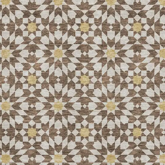 Chocolate Ivory And Gold Geometric Washable Area Rug With UV Protection Photo 3