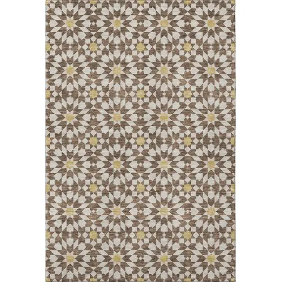 Chocolate Ivory And Gold Geometric Washable Area Rug With UV Protection Photo 4