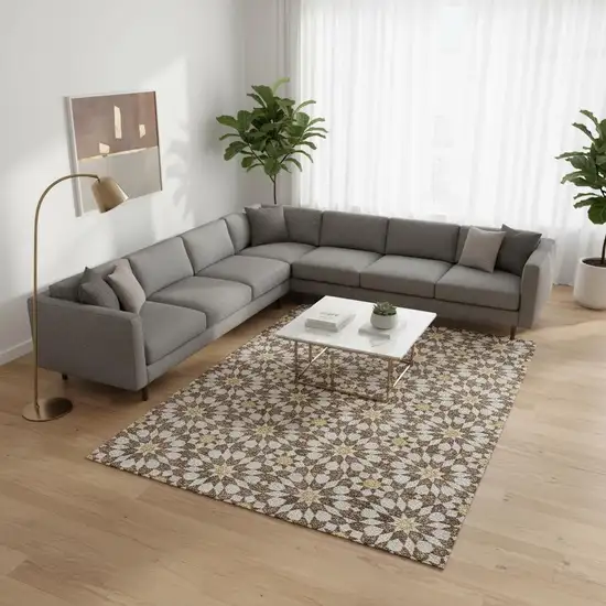 Chocolate Ivory And Gold Geometric Washable Area Rug With UV Protection Photo 2