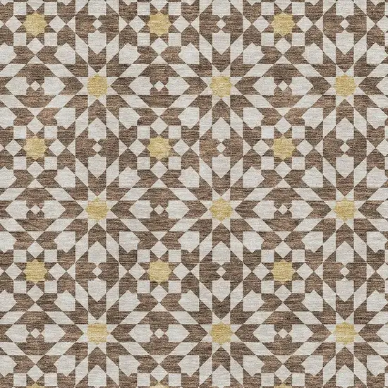 Chocolate Ivory And Gold Geometric Washable Area Rug With UV Protection Photo 3
