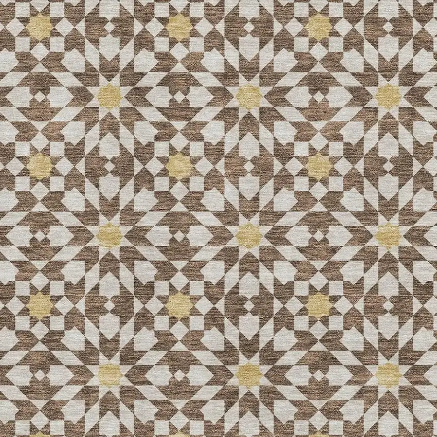 Chocolate Ivory And Gold Geometric Washable Area Rug With UV Protection Photo 3