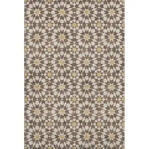 Photo of Chocolate Ivory And Gold Geometric Washable Area Rug With UV Protection