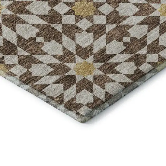 Chocolate Ivory And Gold Geometric Washable Area Rug With UV Protection Photo 8