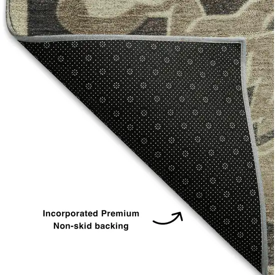 Chocolate Ivory And Gray Floral Medallion Washable Area Rug With UV Protection Photo 7
