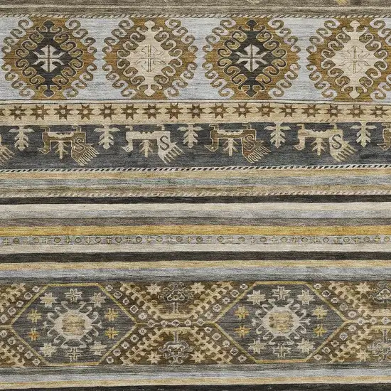 Chocolate Ivory And Gray Medallion Washable Area Rug With UV Protection Photo 2