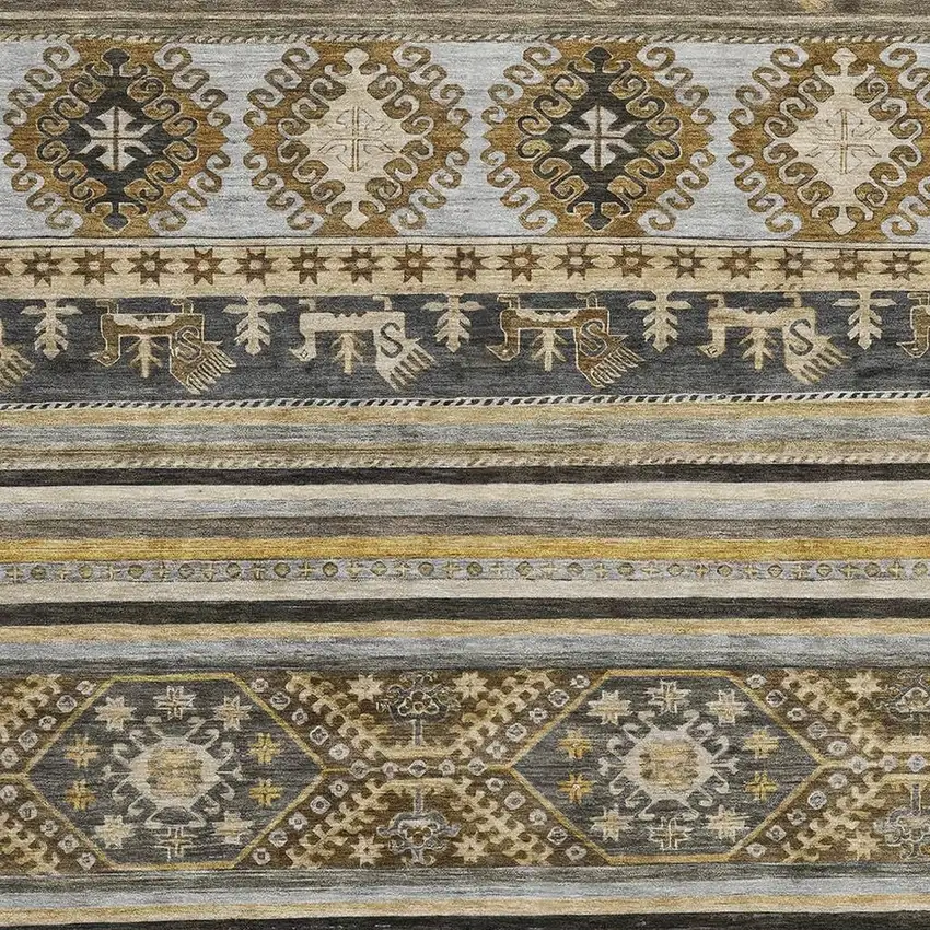 Chocolate Ivory And Gray Medallion Washable Area Rug With UV Protection Photo 2