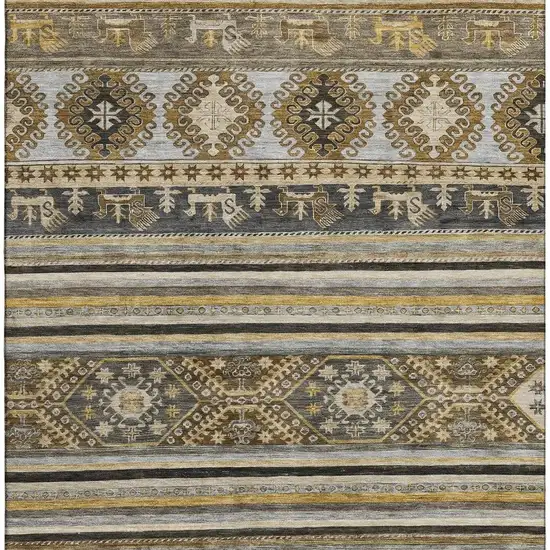 Chocolate Ivory And Gray Medallion Washable Area Rug With UV Protection Photo 3