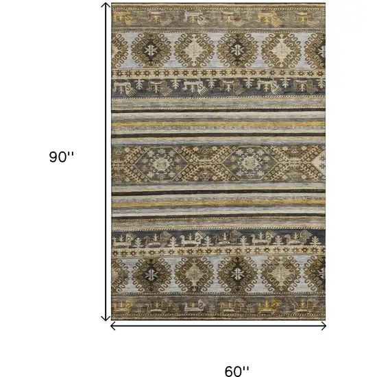 Chocolate Ivory And Gray Medallion Washable Area Rug With UV Protection Photo 8