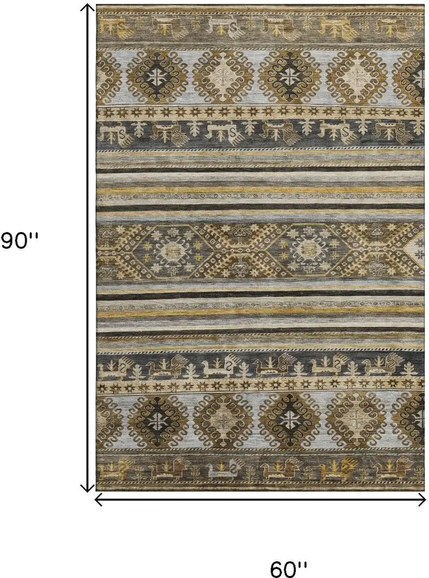 Chocolate Ivory And Gray Medallion Washable Area Rug With UV Protection Photo 8