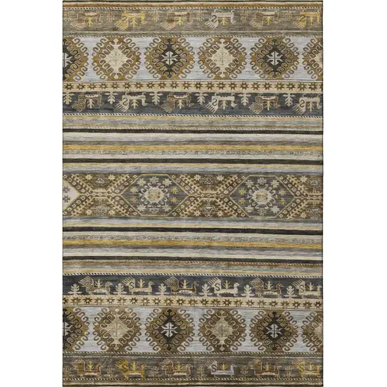 Chocolate Ivory And Gray Medallion Washable Area Rug With UV Protection Photo 3