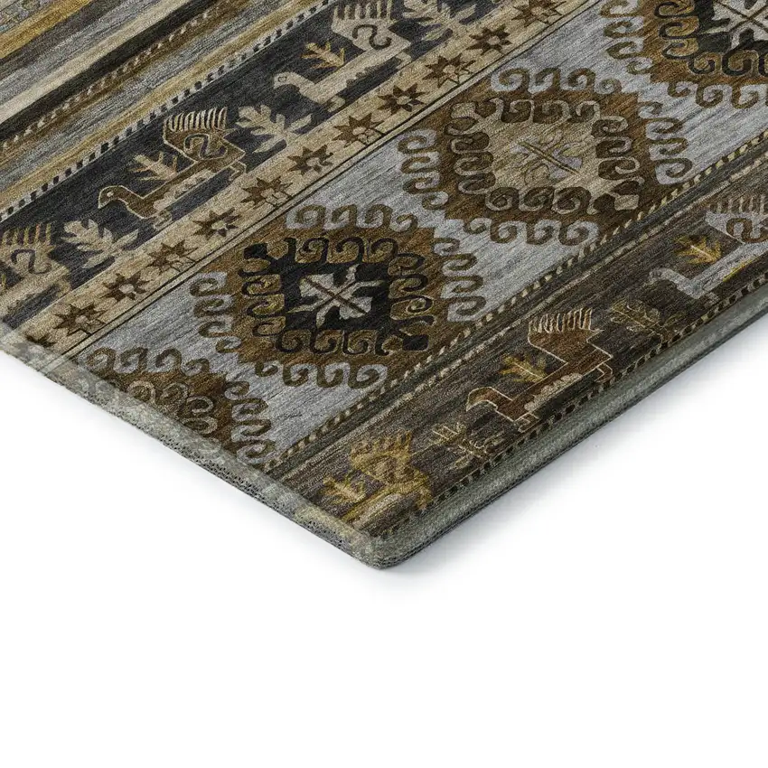 Chocolate Ivory And Gray Medallion Washable Area Rug With UV Protection Photo 7