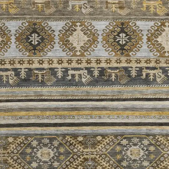 Chocolate Ivory And Gray Medallion Washable Area Rug With UV Protection Photo 2