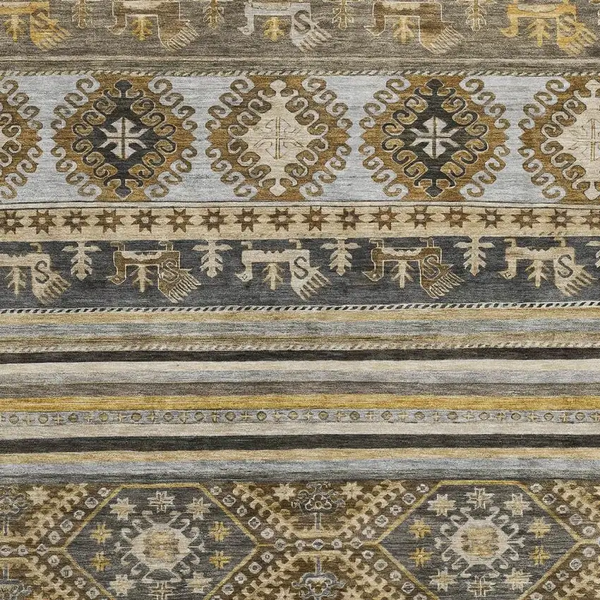 Chocolate Ivory And Gray Medallion Washable Area Rug With UV Protection Photo 2