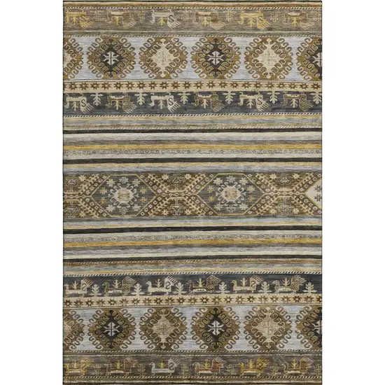 Chocolate Ivory And Gray Medallion Washable Area Rug With UV Protection Photo 1