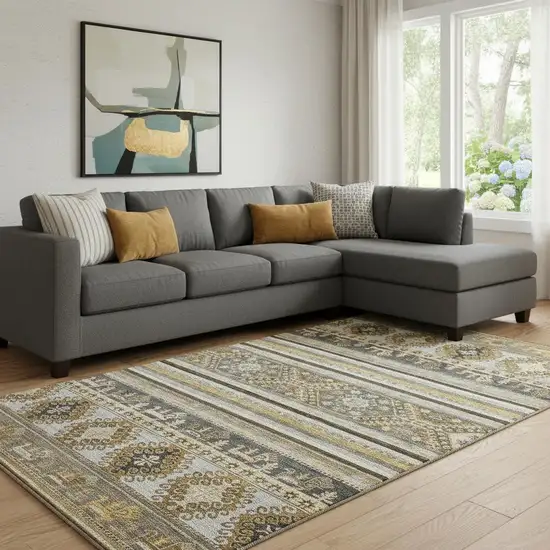 Chocolate Ivory And Gray Medallion Washable Area Rug With UV Protection Photo 2