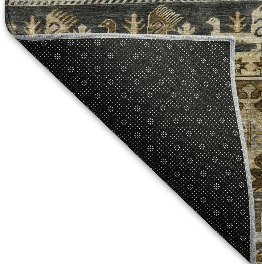 Chocolate Ivory And Gray Medallion Washable Area Rug With UV Protection Photo 6