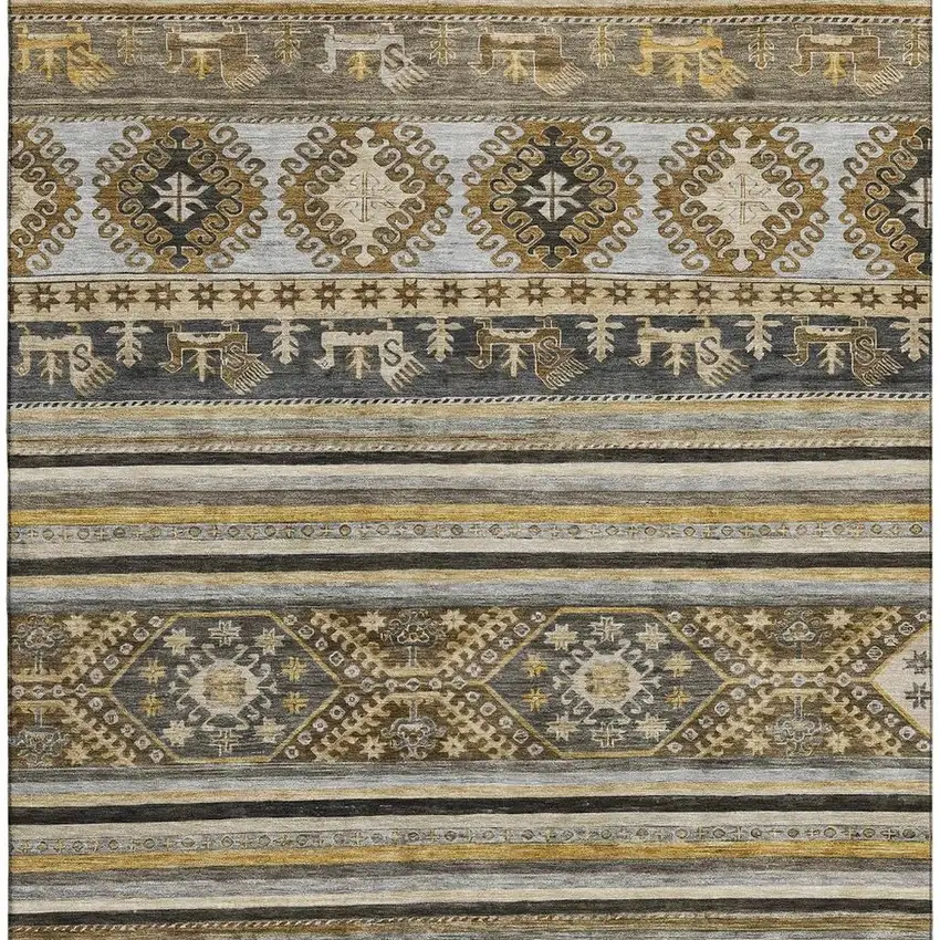 Chocolate Ivory And Gray Medallion Washable Area Rug With UV Protection Photo 3