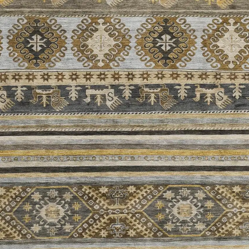 Chocolate Ivory And Gray Medallion Washable Area Rug With UV Protection Photo 2