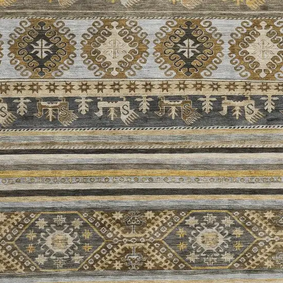 Chocolate Ivory And Gray Medallion Washable Area Rug With UV Protection Photo 2