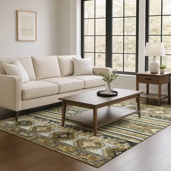 Chocolate Ivory And Gray Medallion Washable Area Rug With UV Protection Photo 4