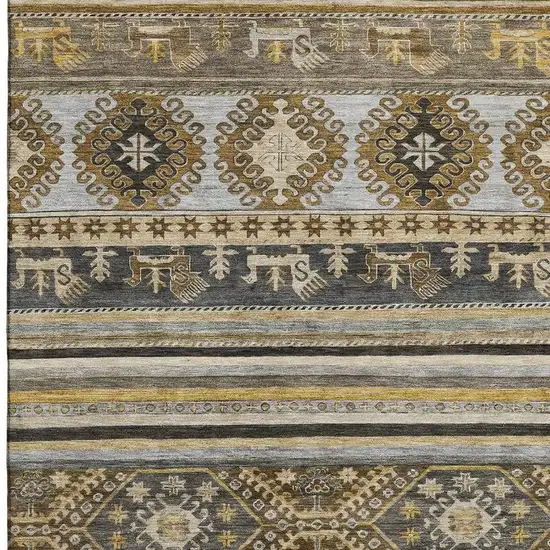 Chocolate Ivory And Gray Medallion Washable Area Rug With UV Protection Photo 2