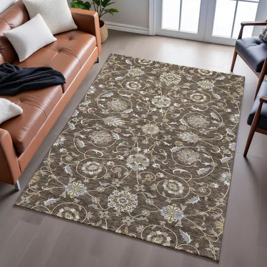 Chocolate Ivory And Gray Moroccan Washable Area Rug With UV Protection Photo 5