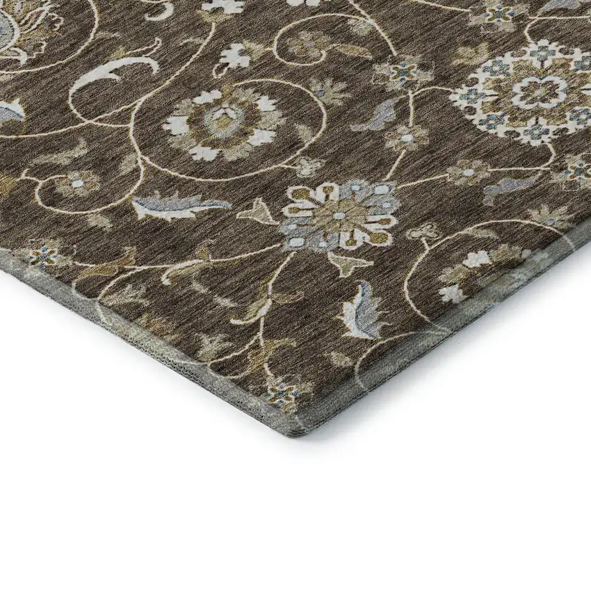 Chocolate Ivory And Gray Moroccan Washable Area Rug With UV Protection Photo 7