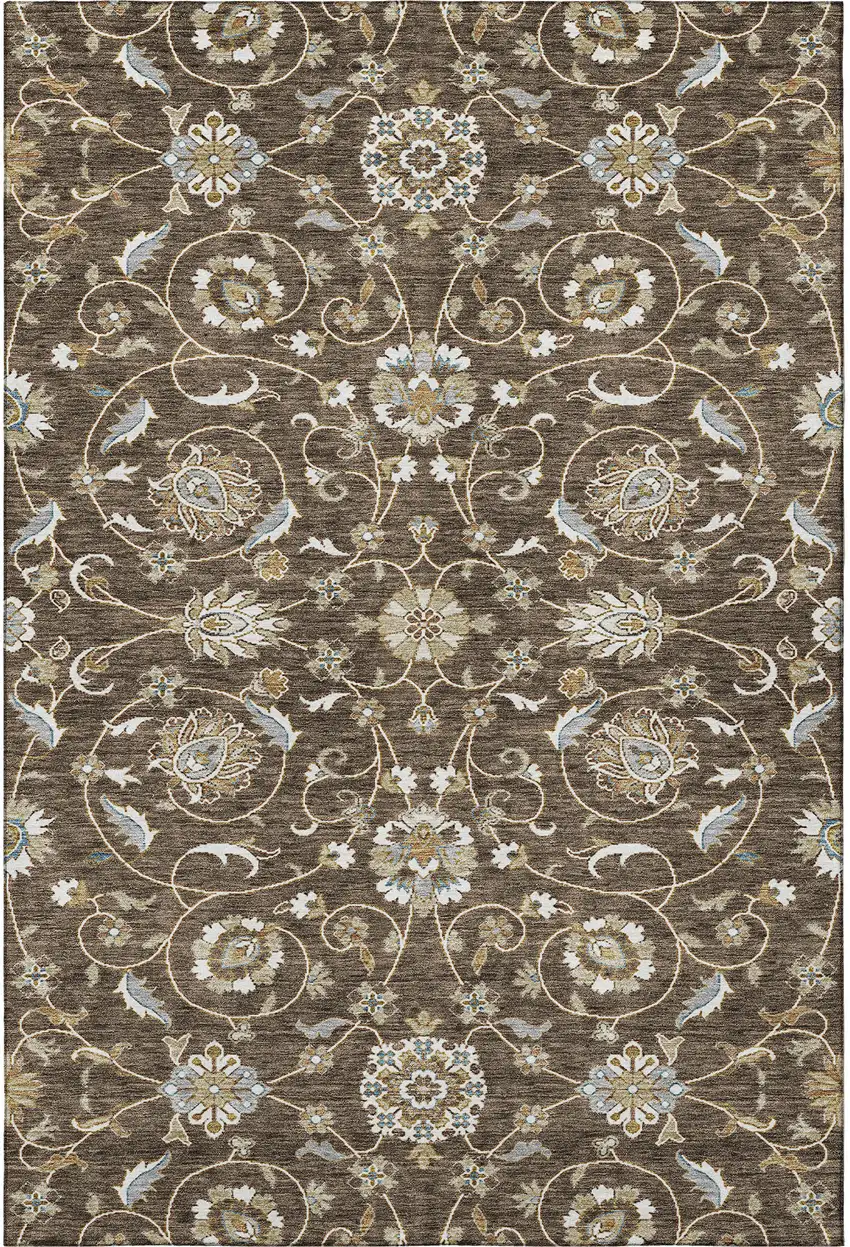 Chocolate Ivory And Gray Moroccan Washable Area Rug With UV Protection Photo 3