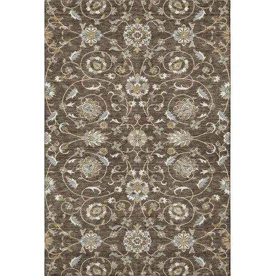 Chocolate Ivory And Gray Moroccan Washable Area Rug With UV Protection Photo 3