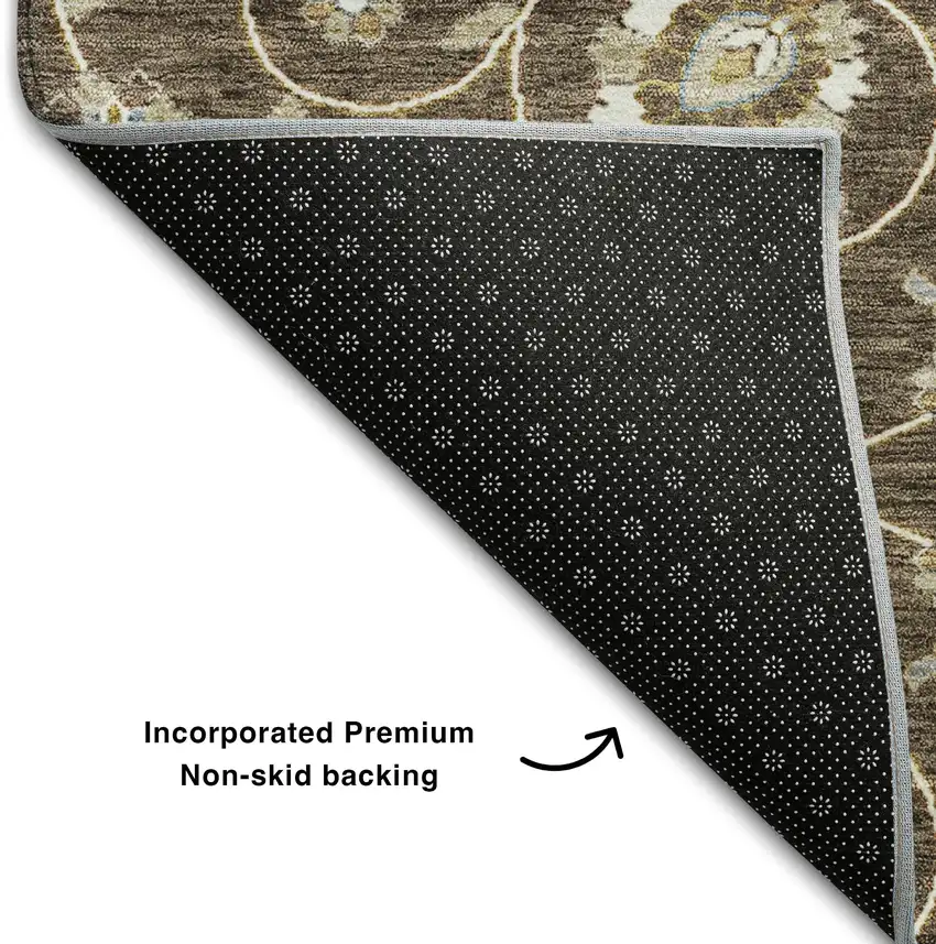 Chocolate Ivory And Gray Moroccan Washable Area Rug With UV Protection Photo 6