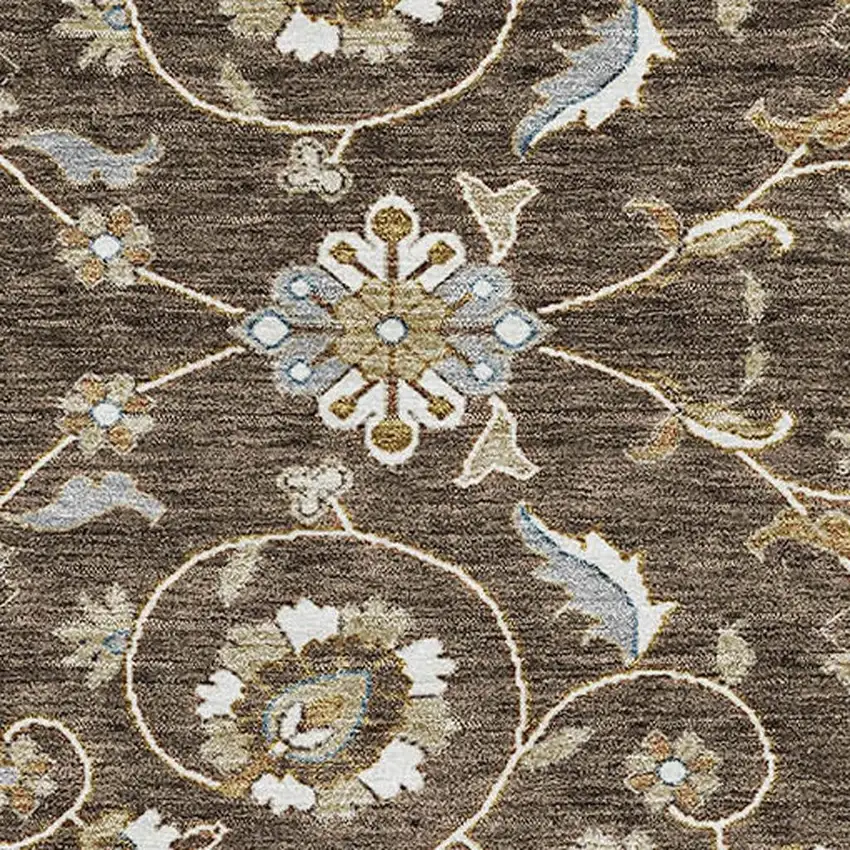 Chocolate Ivory And Gray Moroccan Washable Area Rug With UV Protection Photo 2