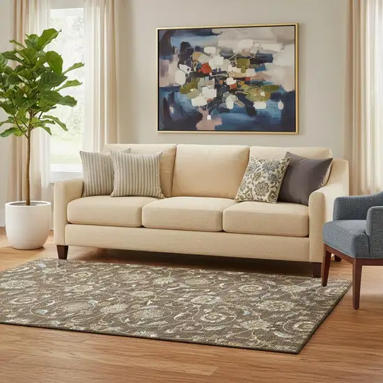 Chocolate Ivory And Gray Moroccan Washable Area Rug With UV Protection Photo 2