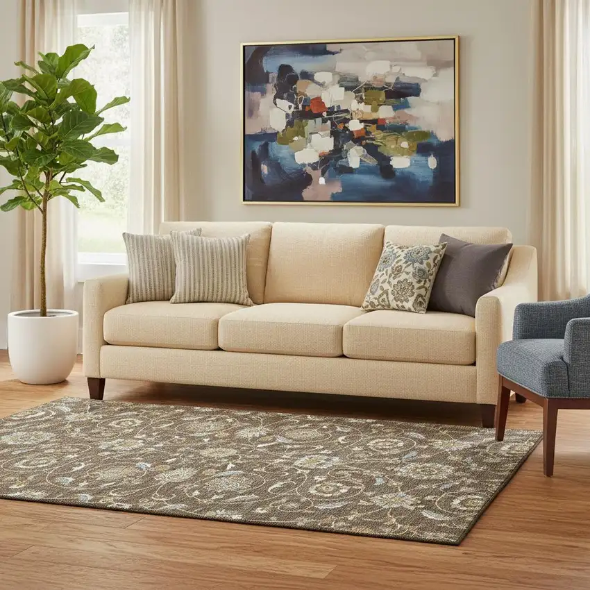 Chocolate Ivory And Gray Moroccan Washable Area Rug With UV Protection Photo 2